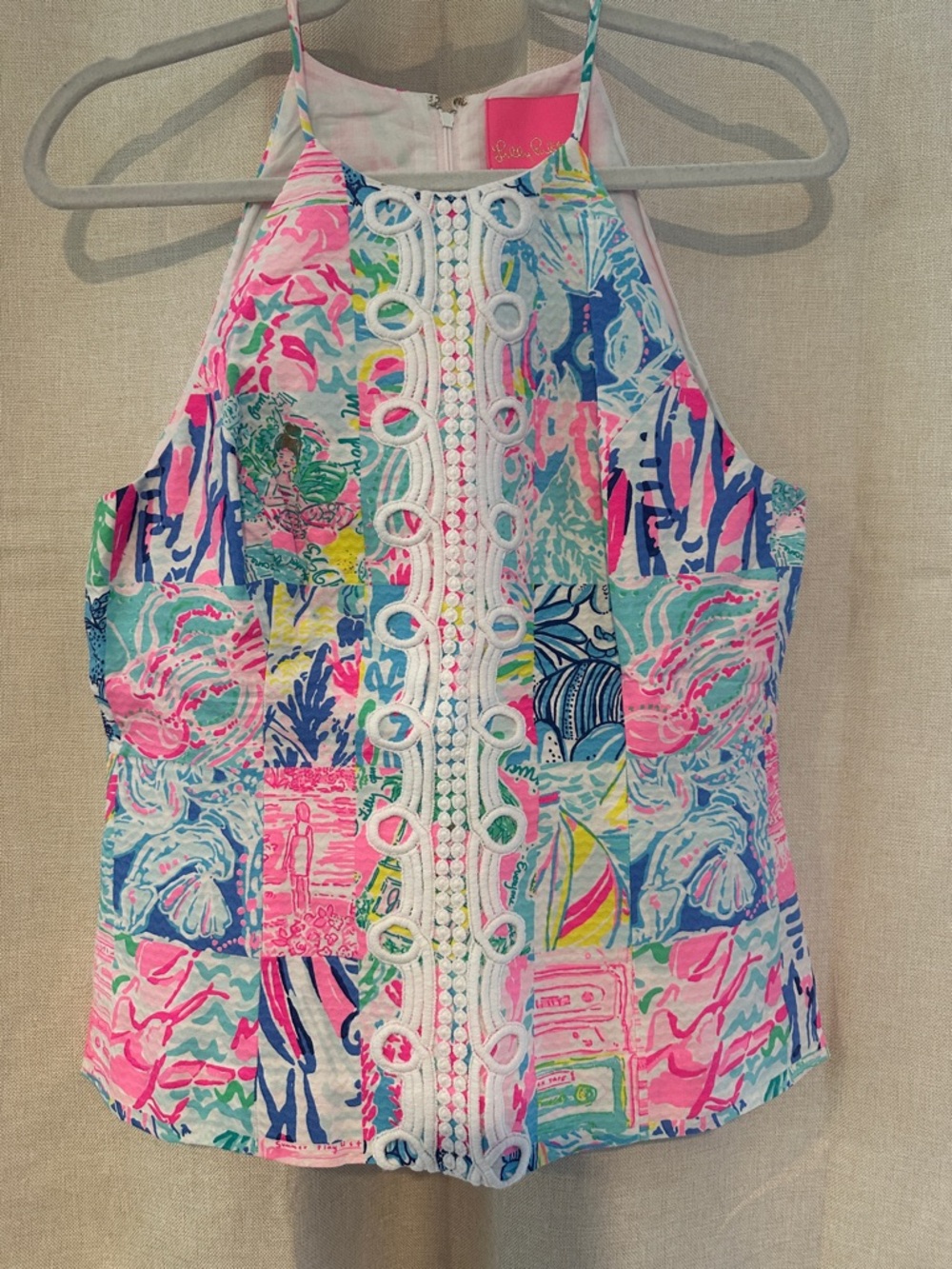Lilly Pulitzer Pink Blue Green Patchwork Halter Camisole